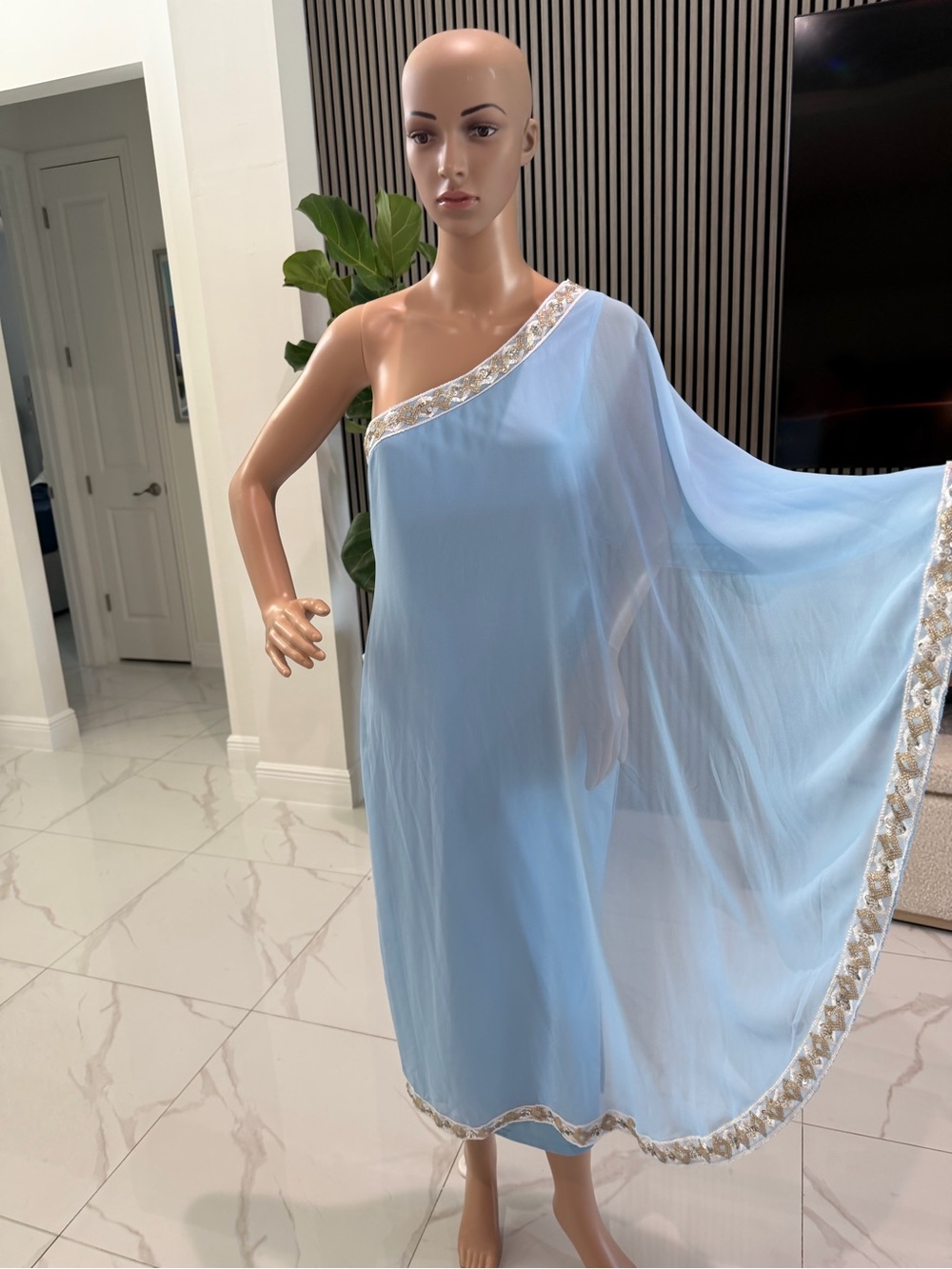 One-Shoulder Light Blue dress